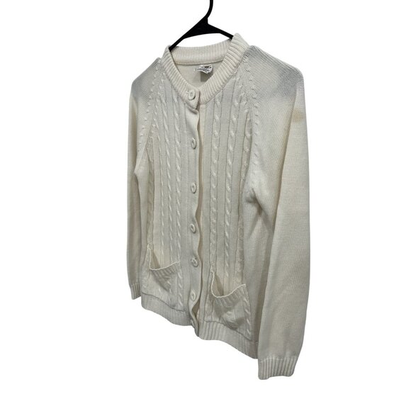 Vintage Lady Archdale White Cable Knit Button-Up Cardigan With Pockets - Picture 3 of 11